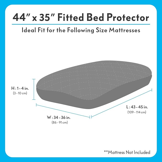 Paw Inspired Waterproof Fitted Cover for Dog Bed | Washable Bed Protector for Dog Mattress | Removable Replacement Cover for Large to XL Pet Bed (Gray, 44 x 35 x 6 Inch)