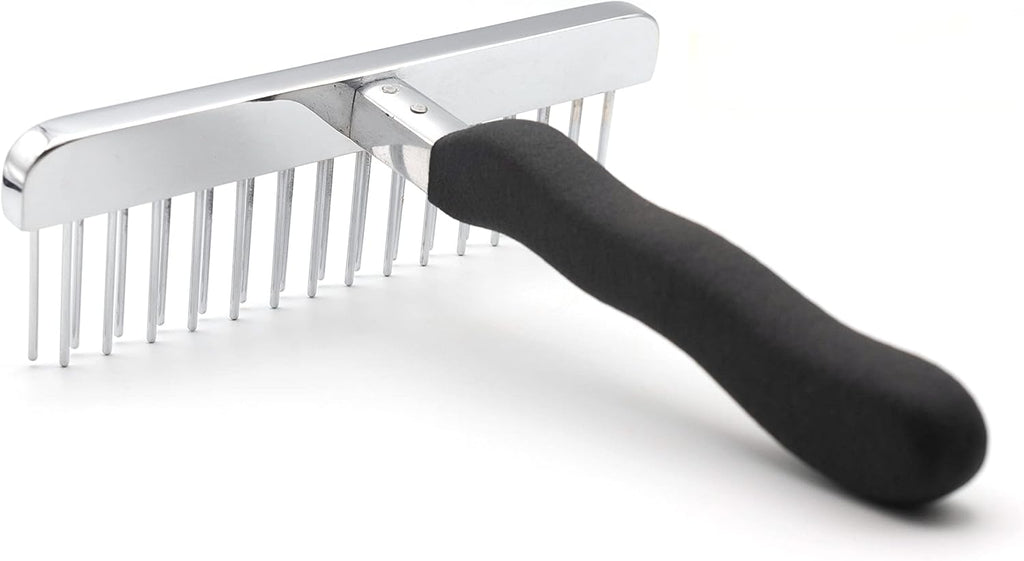 Chris Christensen Bathing T-Rake, 1 1/4 in Staggered Pins, Groom Like a Professional, Rubberized Ergonomic Handle, Removes Tangles and Knots, 6 in Head, A431