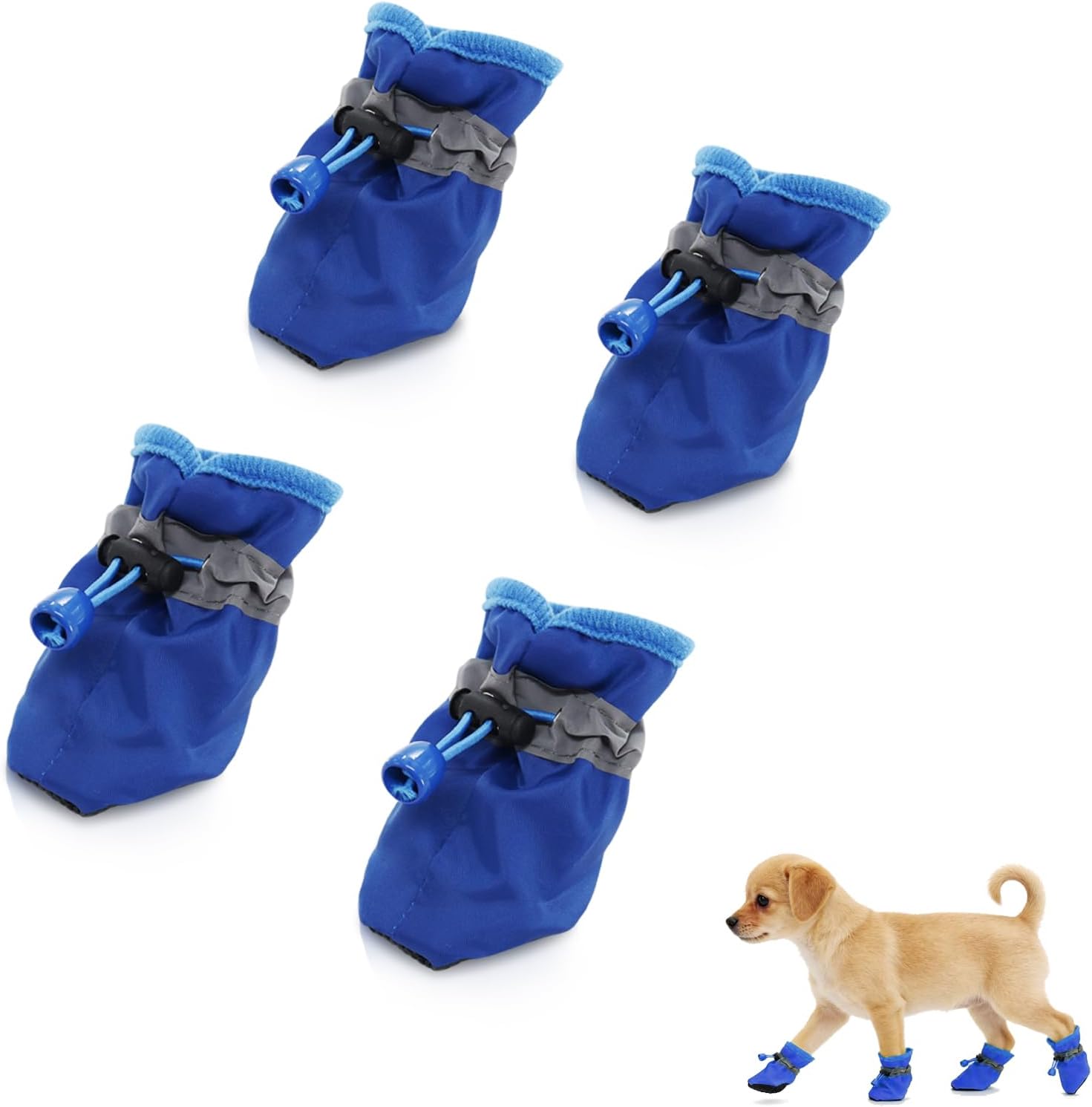 4Pcs Small Dog Shoes, Breathable Non-Slip Pet Booties, Puppy Paw Protectors 4-Pack Foot Covers for Small Breeds(Blue,L)