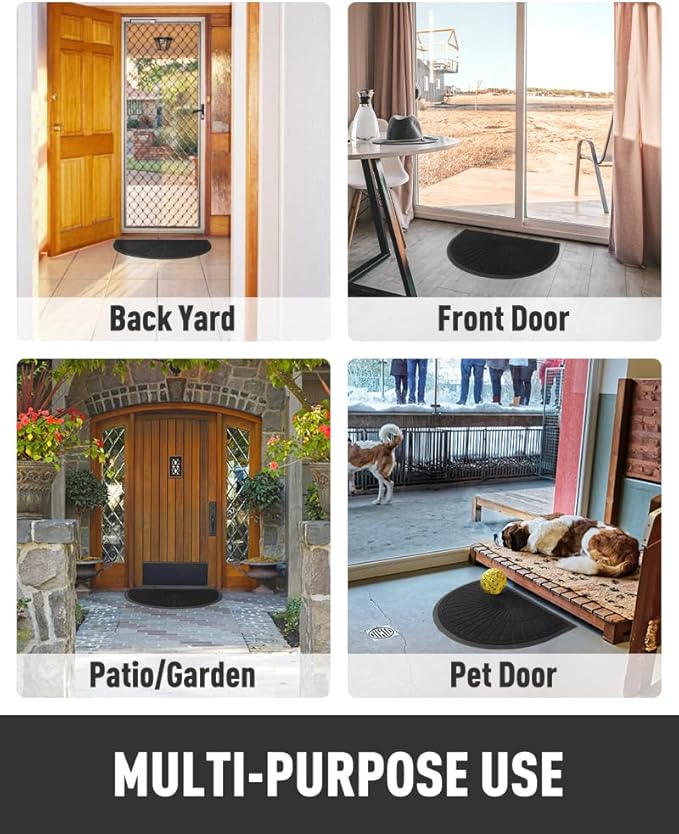 tchdio Door Mat Outdoor Indoor Entrance Doormat-Semicircular Durable Rubber Non Slip Front Door Mat for Outside Inside Entry Entryway Dirt Trapper WelcomeMat for Muddy Paws and Shoes-Black 24”x36”