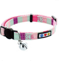 Pawtitas Pet Multicolor Cat Collar Teal/Pink/Purple with Safety Buckle and Removable Bell for Cats and Kittens