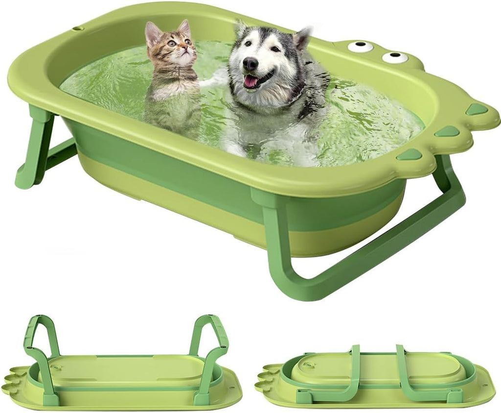 31" Foldable Dog Bath Tub, Portable Pet Washing Basin with Drain | Green, Non-Slip Bottom, for Small Medium Pets, Doubles as Dog Pool, Dries Fast, Patio & Balcony