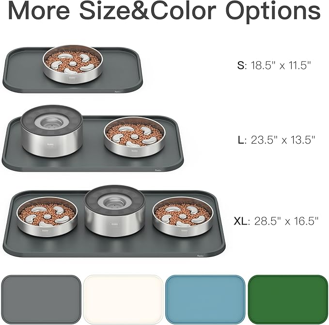 Pet Feeding Mat [Warped Resistant Raised Edge], Water-Proof Silicone Placement for Food Water Bowls, Anti-Slip Base Protect Floor, BPA-Free&Dishwasher-Safe [18.5x11.5inch Small, Gray]