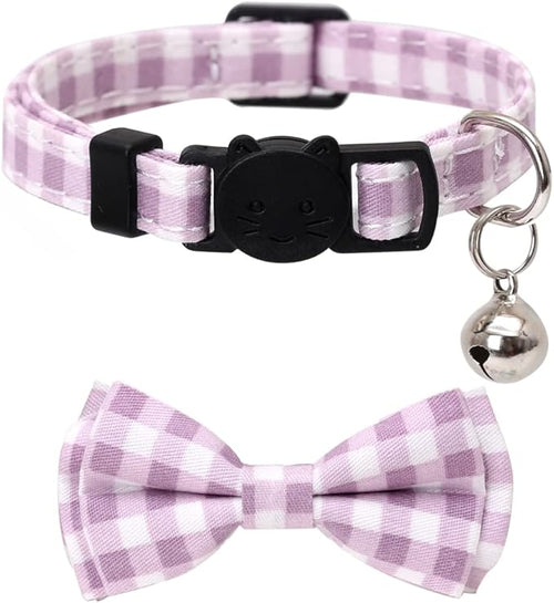2 Pack/Set Cat Collar Breakaway with Cute Bow Tie and Bell Plaid Flower for Kitty Adjustable Safety
