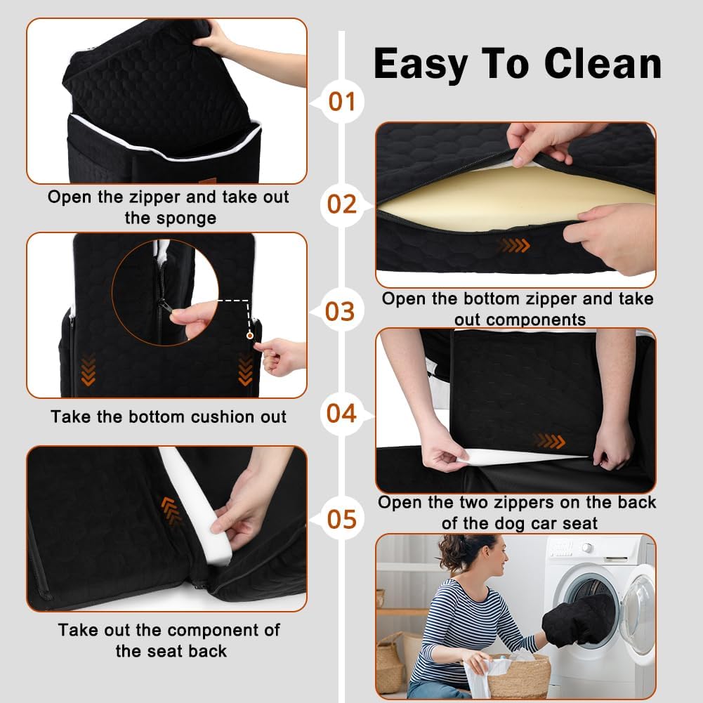 SZEE Dog Car Seat for Small/Medium Sized Dogs up to 35 lbs, Dog Booster Car Seat with Detachable Protective Leather Cover, Save Cleaning Effort, Reclinable Backrest (Black)