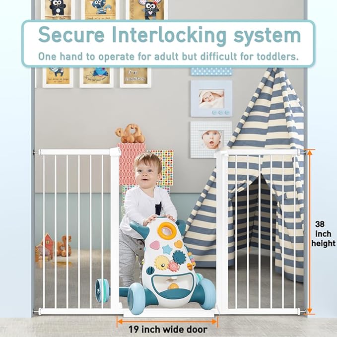 Fairy Baby 38" Extra Tall Dog Gates Indoor, 81.9"-84.6" Extra Wide Baby Gates for Large Openings, Metal Auto Close Safety Child Gate Indoor, Pressure Mounted Pet Gate No Climb Fence, White