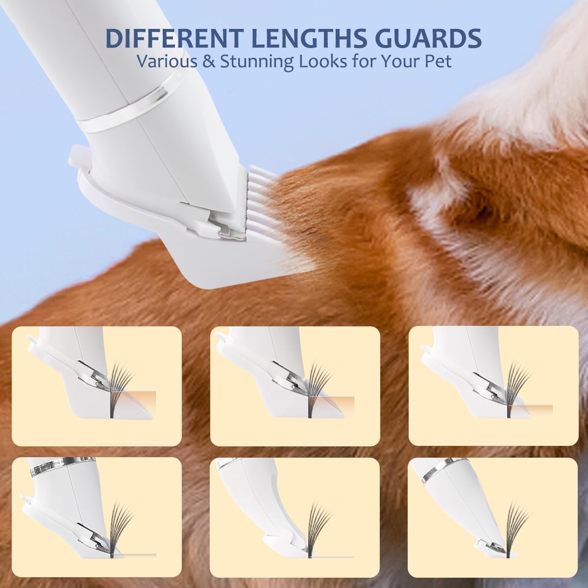 Dog Clippers for Grooming, Low Noise Dog Nail Grinder,Cordless Trimmers Dog Grooming Kit, 6 Length Guards 3 Blade Heads, pet Nail Trimmer for Cats or Dog Eyes, Ears, Face,Rump,Nail,Body