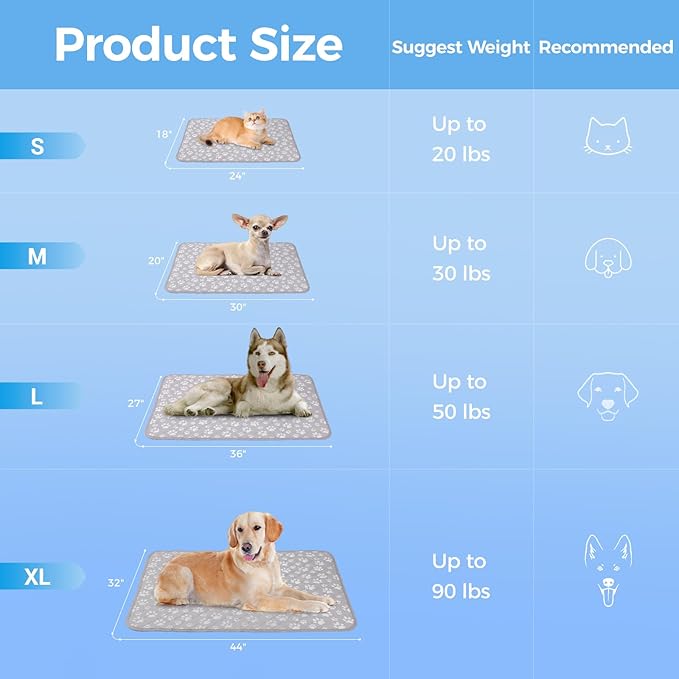 Rywell Cooling Mat for Dogs New Grey Edition, 24''x 18''Endothermic Color Changing Arc-Chill Cooling Fiber,Washable Non-Toxic Summer Pet Outdoor Bed Mat, Non-Slip&Foldable