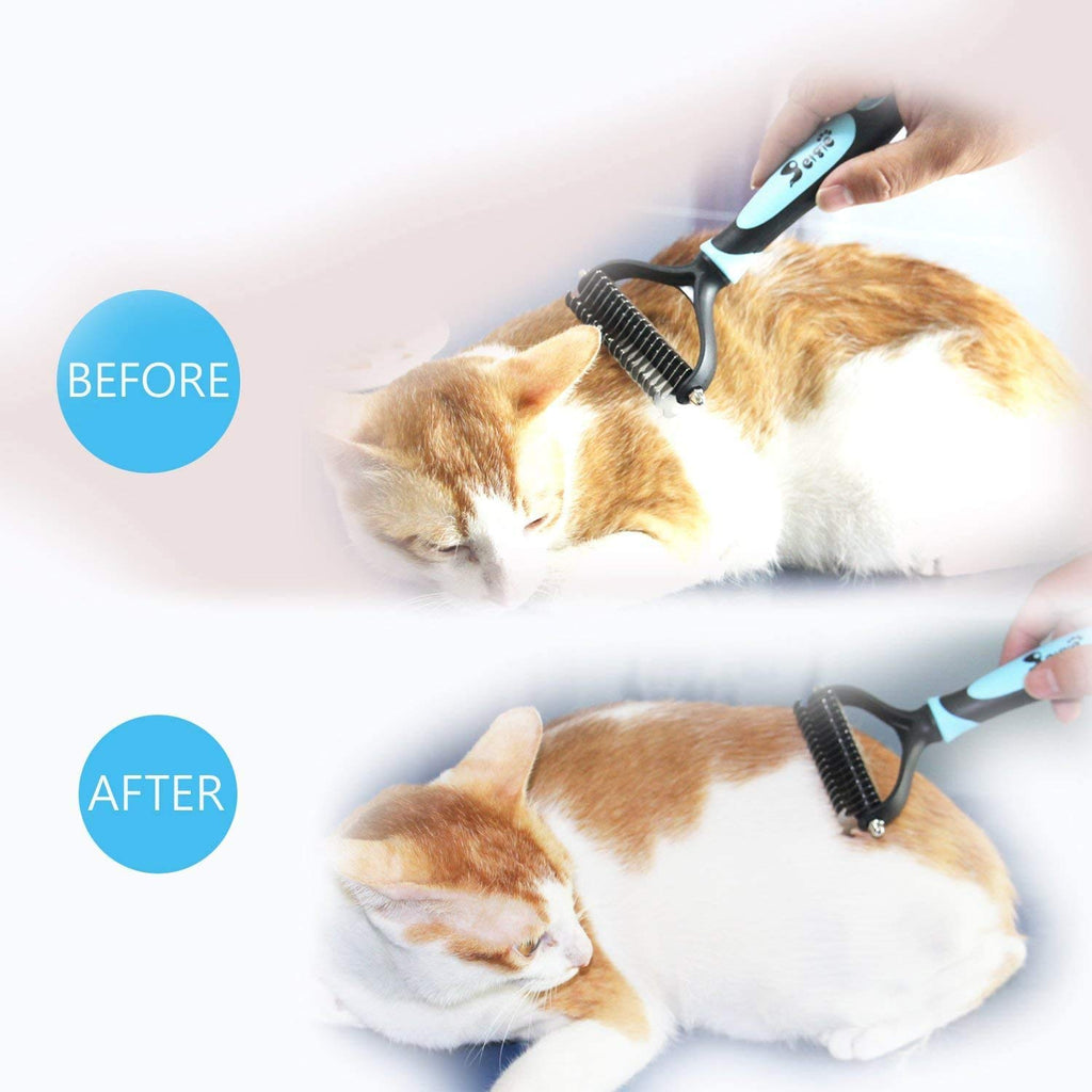 Deshedding 2-Sided Pet Grooming Tool for Cats & Dogs with Thick, Curly, and Wiry Hair - Dematting for Mats & Tangles, Reduces Shedding