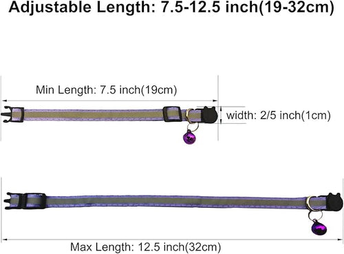 14 Pack Breakaway Cat Collar with Bell, Reflective Kitten Collar for Girl Boy Cats, Safety Buckle Adjustable 7.5-12.5 Inch, 0.4 Inch Width Lightweight, Pet Gifts (Purple)