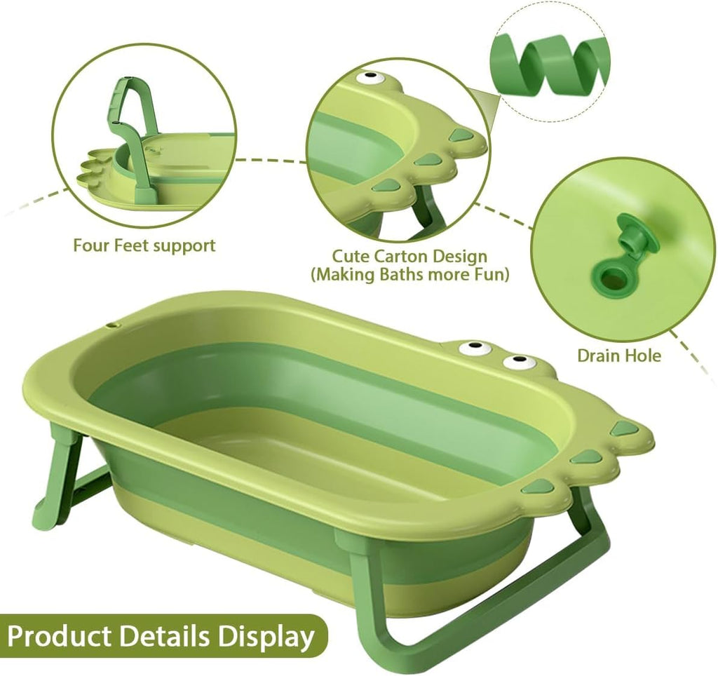 31" Foldable Dog Bath Tub, Portable Pet Washing Basin with Drain | Green, Non-Slip Bottom, for Small Medium Pets, Doubles as Dog Pool, Dries Fast, Patio & Balcony