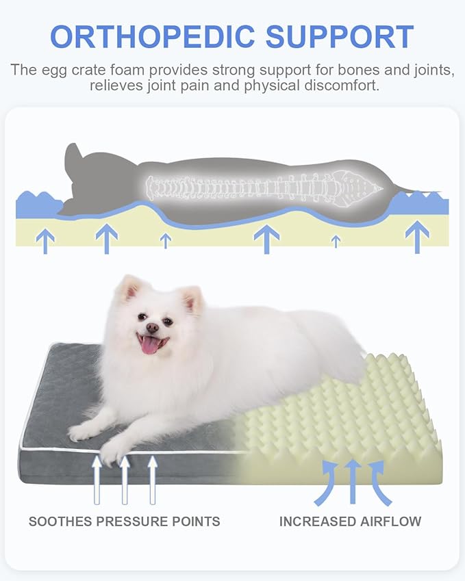 KSIIA Dog Bed for Crate Pad Waterproof for Medium Dogs with Removable Washable Cover, Egg Crate Foam and Non-Slip Bottom, 29x18 Inch, Dark Gray