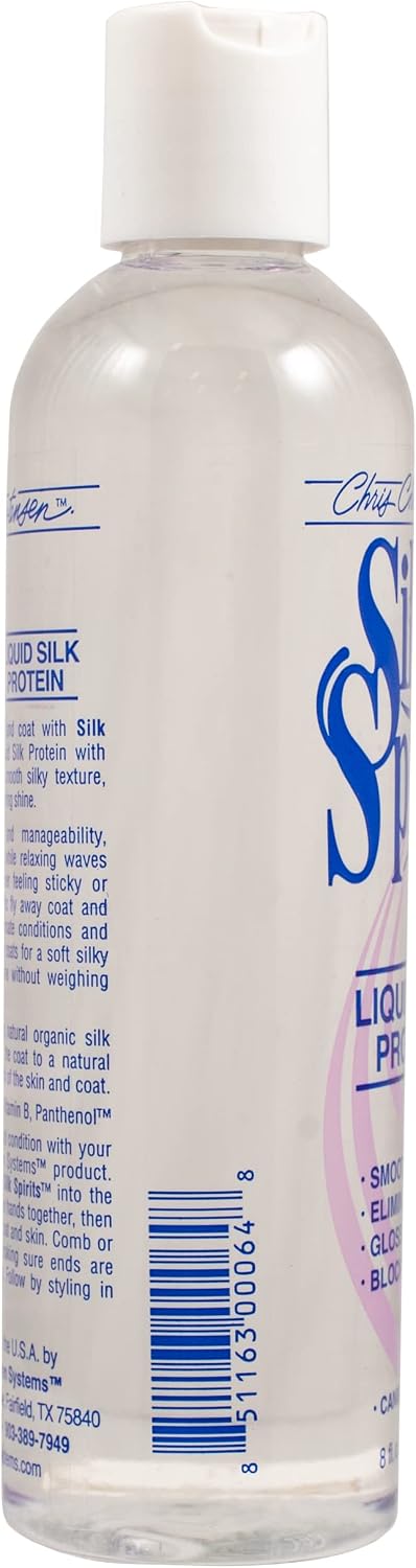 Chris Christensen Silk Spirits Liquid Protein, Smooth and Silky, Eliminate Frizz, Glossy Shine, Black Statis, Dog Conditioner, Groom Like a Professional, 8 oz