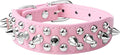Spiked Dog Collar Soft Pu Leather Mushrooms Rivet Spike Studded Puppy Adjustable Pet Collars for Small Breeds (XS, Pink)