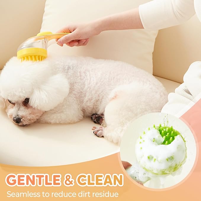 Pet Bath Brush, 2025 New 2 in 1 Dog Bath Brush with Built-in Shampoo Dispenser, Pet Wash Brush for Bathing Dog Grooming Massage Brush for Long Short Haired Dogs Cats Shower (Blue, Fine teeth)