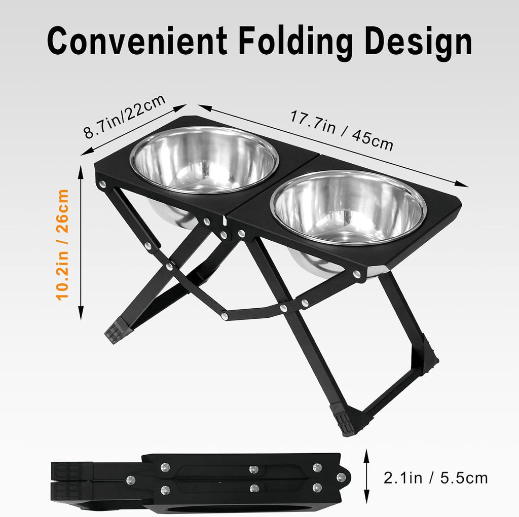 Foldable Elevated Dog Bowl Holder with 2 Large 58oz Stainless Steel Bowls, 10.2" Tall Raised Dog Bowl Stand for Medium/Large Breeds with Silicone Mat, Indoor and Outdoor Use
