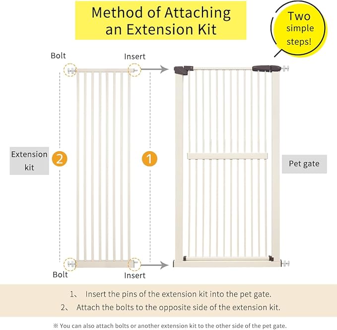Lumizone Extra Tall Cat Gate Extension Kit 61.02" High Pressure Mounted 16.73" Extra Wide 1.37" Gap No Drilling Tall Pet Gate for Dogs (Cream, 61.02" H x 16.73" W, Extension)