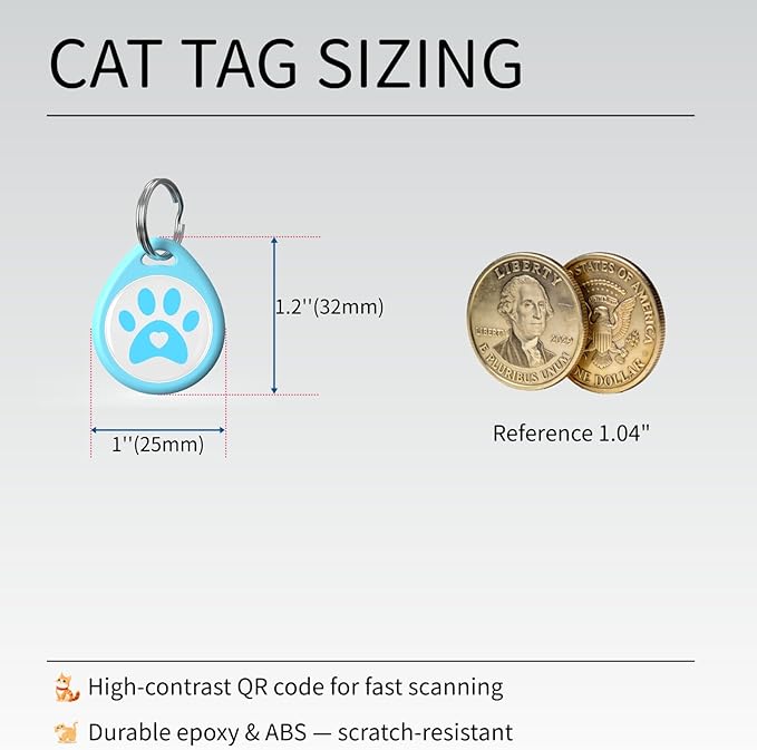 Peace of Mind for Cat Owners: 2-Pack QR ID Tags. The Microchip Backup That Talks. Scan for Instant Contact & Medical Info - Always Free (Blue&Blue, for cat - 1")