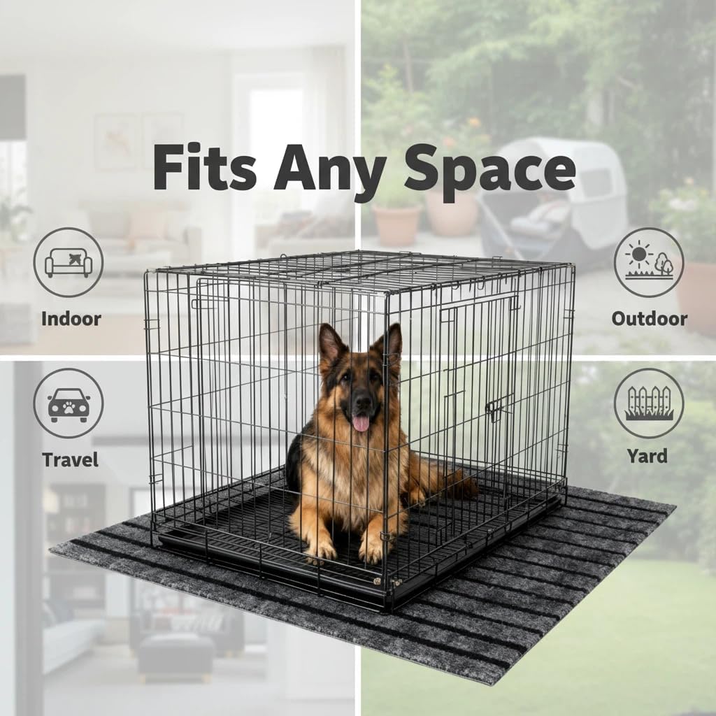 Dog Crate Mat 47"x32" Extra Thick Waterproof Non-Slip Kennel Pad | Absorbent Striped Design for Under Crate, Reusable & Washable Dog Mat for Crate