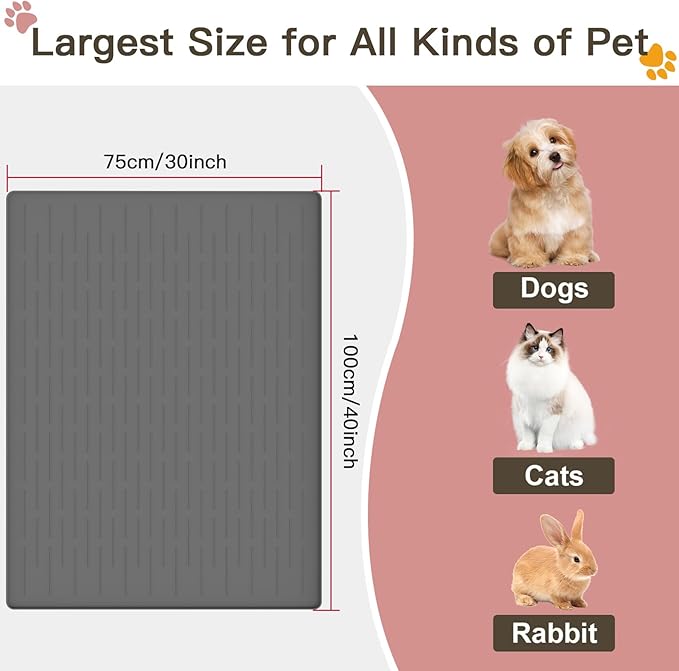 Largest Dog Food Mat, 39.5"x29.5" Silicone Dog and Cat Mat for Food and Water Bowls, Thinken Waterproof Non-Slip XXXL Pet Feeding Mat for Floors (Grayish White)