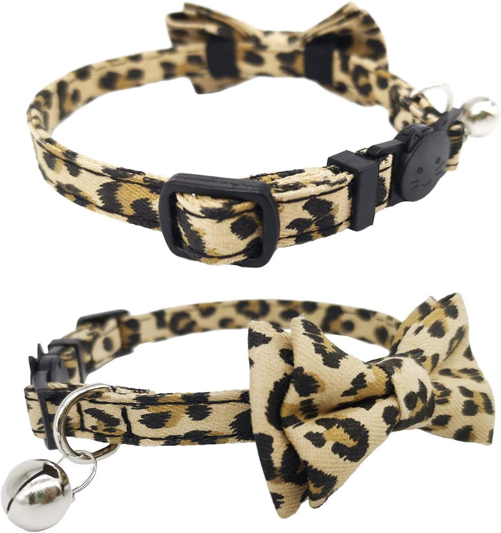 2 Pack/Set Cat Collar Breakaway with Cute Bow Tie and Bell for Kitty and Other Small Dogs Pets, Adjustable from 7.8-10.5 Inch