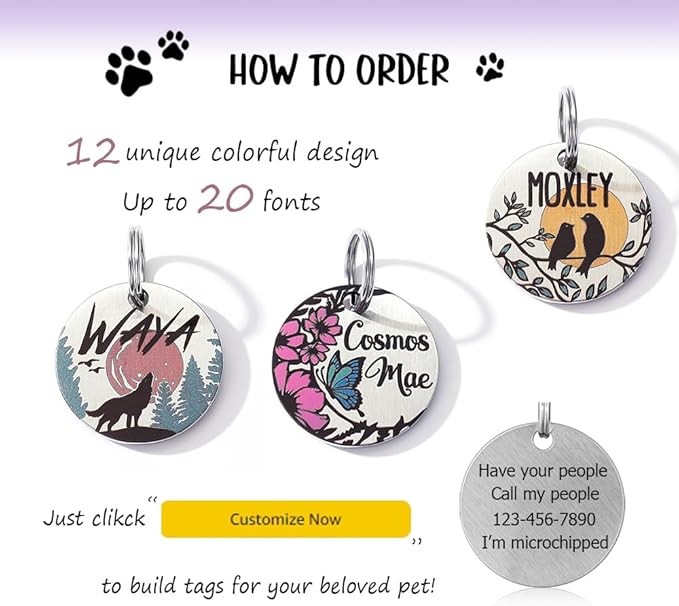 Colorful Dog Tags Personalized, Engraved Dog Tags with Colored Printing for Pets, Dog Name tag with deep Engraving, Custom pet ID Tags, Customizable cat Collar Holder tag (Dolphin)