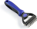 Grooming Rake for Dogs & Cats, Double-Sided Deshedding Brush, Extra-Wide Dematting Tool, Slicker Comb for Undercoat & Loose Hair Removal, Reduces Shedding by 95%, Blue, Small