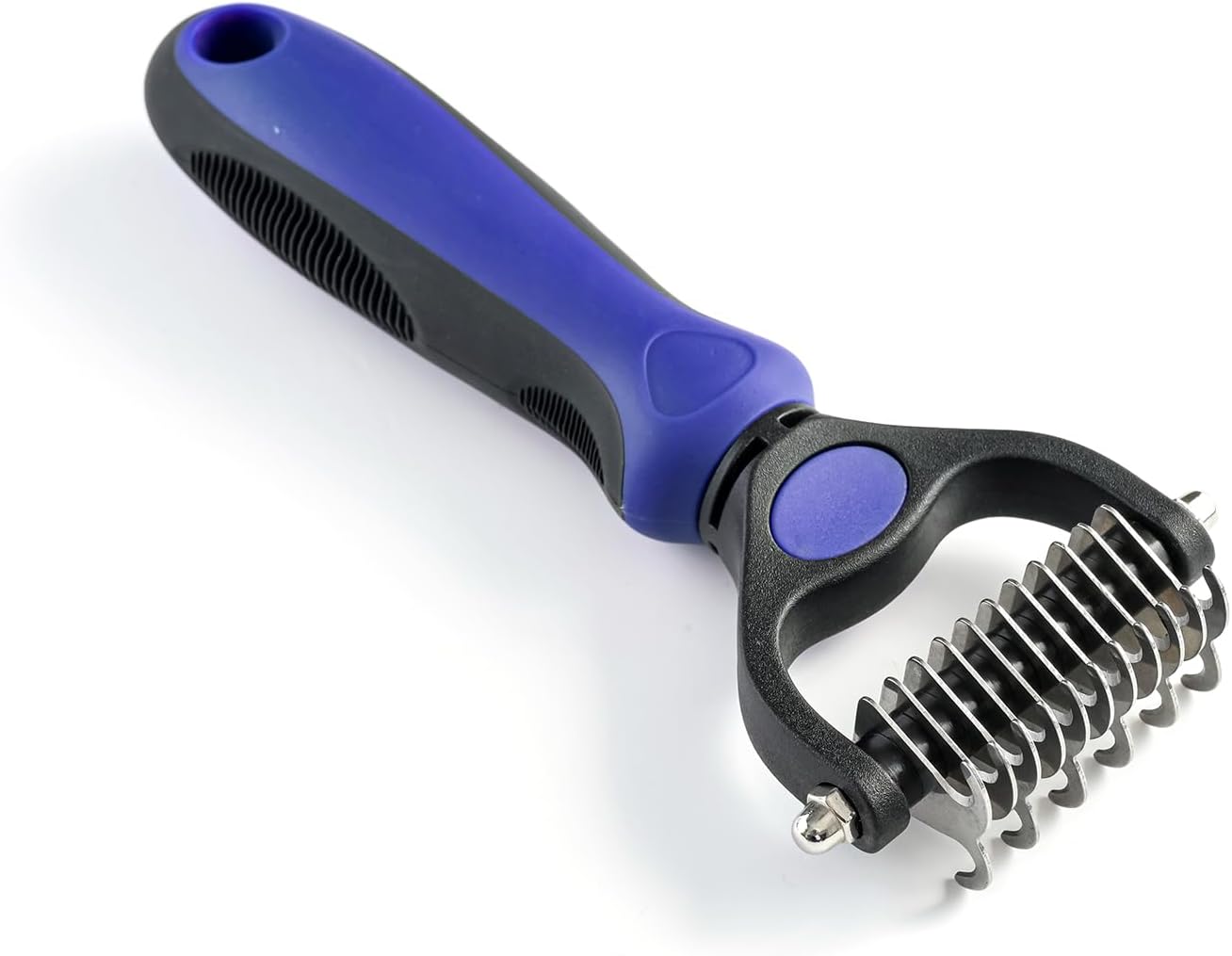Grooming Rake for Dogs & Cats, Double-Sided Deshedding Brush, Extra-Wide Dematting Tool, Slicker Comb for Undercoat & Loose Hair Removal, Reduces Shedding by 95%, Blue, Small