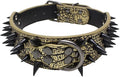 Serijoars Spiked Studded Dog Collar, PU Leather Dog Collar, Adjustable Pet Collars for Medium or Large Breed Pet (S, Gold Brown3)