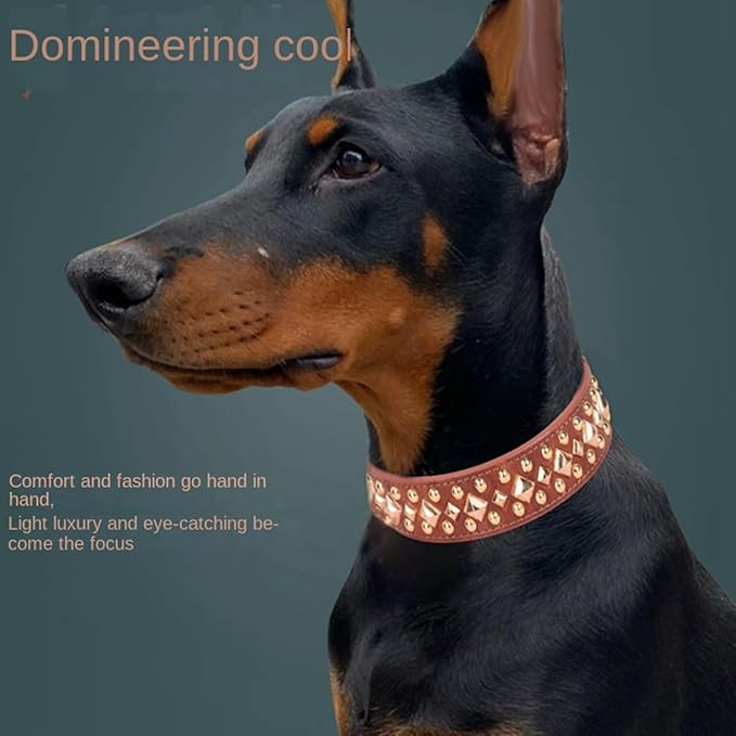 Spiked Dog Collar Soft Pu Leather Mushrooms Rivet Spike Studded Puppy Adjustable Pet Collars for Small Breeds (L, Brown3)
