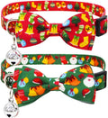 2 Pack Christmas Cat Collar with Bow Tie and Bell X-mas Breakaway Kitten Collars with Bowtie Safety Red and Green