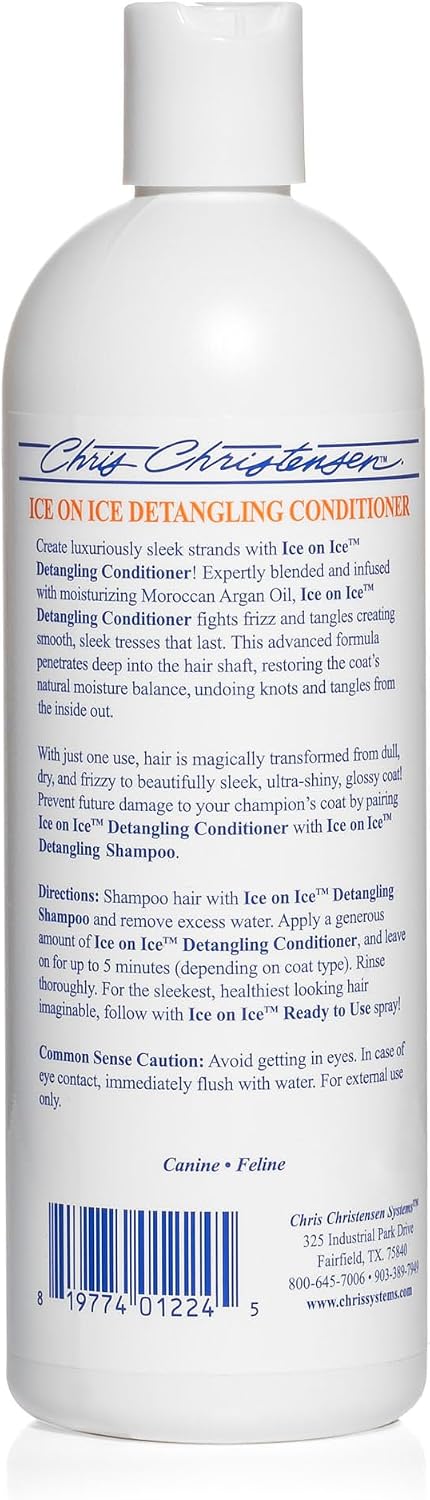 Chris Christensen Ice on Ice Detangling Dog Conditioner, Groom Like a Professional, Dematts, Moisturizes, Creates Long Lasting Silkiness, All Coat Types, Made in USA, 16oz