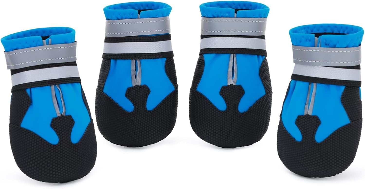 Winter Dog Boots - Non-Slip Dog Shoes for Snow/Summer Hot Pavement, Reflective Dog Booties & Paw Protectors for Medium/Large Dogs