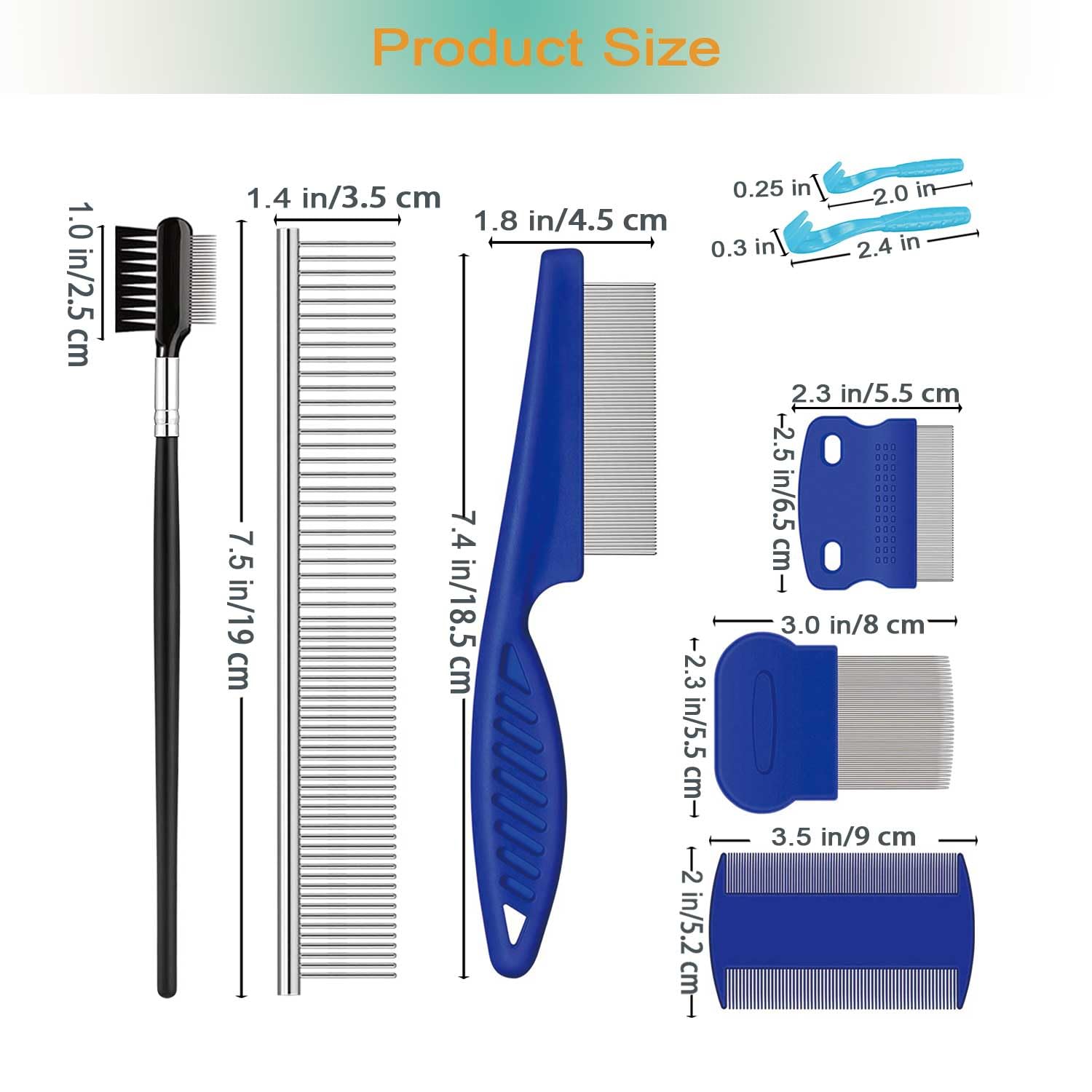 Pet Grooming Comb Kit, Tear Stain Remover Brush, Undercoat Rake for Dogs & Cats, Dematting Tool for Long Haired Dogs Kittens Puppies, Flea Comb for Removal Dandruff Tangles Knots, Shedding Hair & Fur