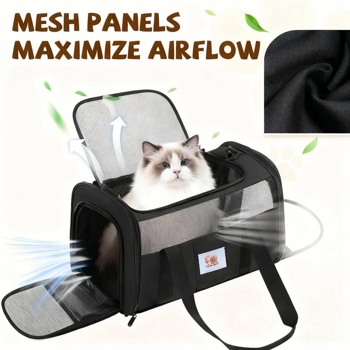 Large Soft Cat Carrier with Detachable Food Bowl,Pet Bag (Up to 28 lbs) | Puppy Kennel with Lockable Zippers for Small Dog, Kitten,Medium Travel Carrying Case for Car Airline Transport,Black