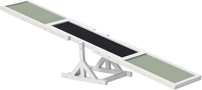 PawHut Wooden Dog Agility Seesaw for Training and Exercise, Platform Equipment Run Game Toy, Weather Resistant Pet Supplies, 71" L x 12" W x 12" H, White