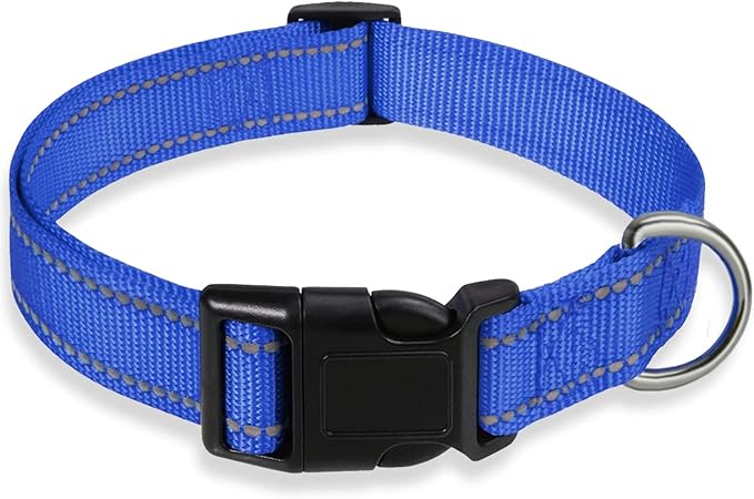 Reflective Dog Collar with Buckle Adjustable Safety Nylon Collars for Small Medium Large Dogs, Navy Blue S
