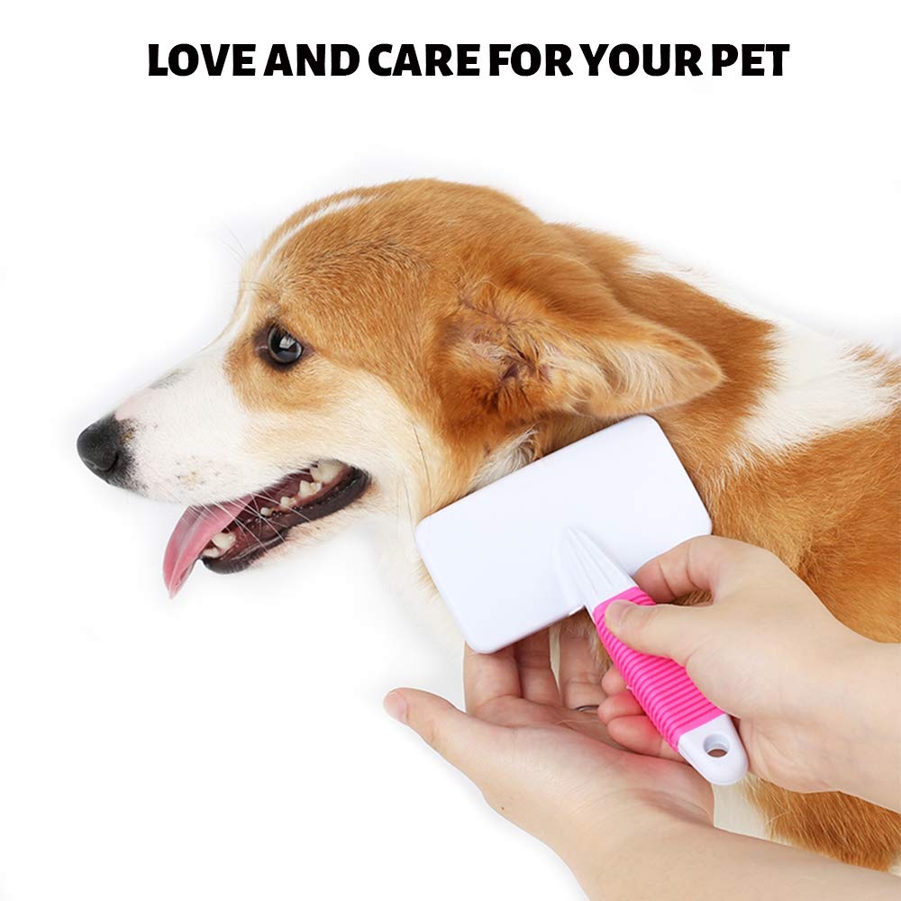 AwakenTime Dog Brush& Cat Brush - Safe Pet Grooming Brush with Rubber Non-Slip Handle for Easy Mats & Tangles Removing - Shedding Tools + Free Comb (Green)