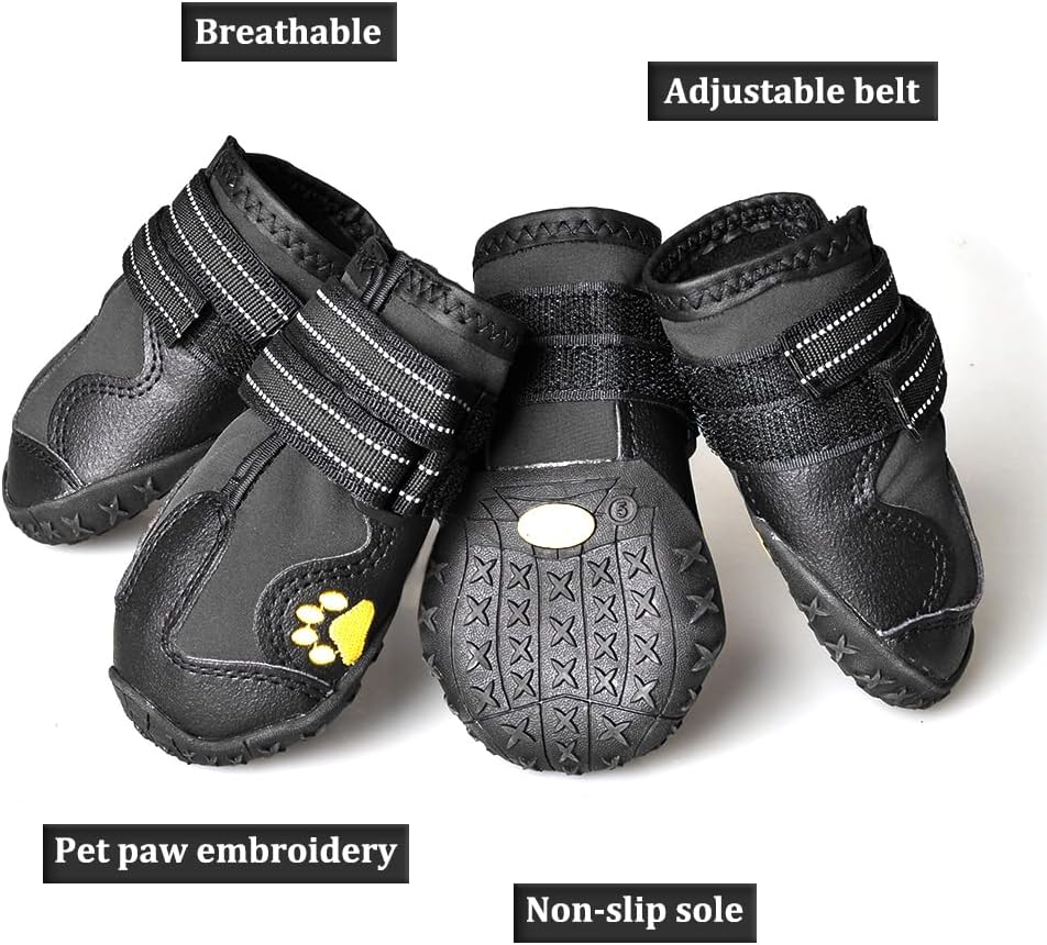 CovertSafe& Dog Boots for Dogs Non-Slip, Waterproof Dog Booties for Outdoor, Dog Shoes for Medium to Large Dogs 4Pcs with Rugged Sole Black