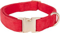 Soft Cotton Dog Collar with Metal Buckle Adjustable Heavy Duty Comfy Corduroy Collars for Small Medium Large Dogs,Red,Small
