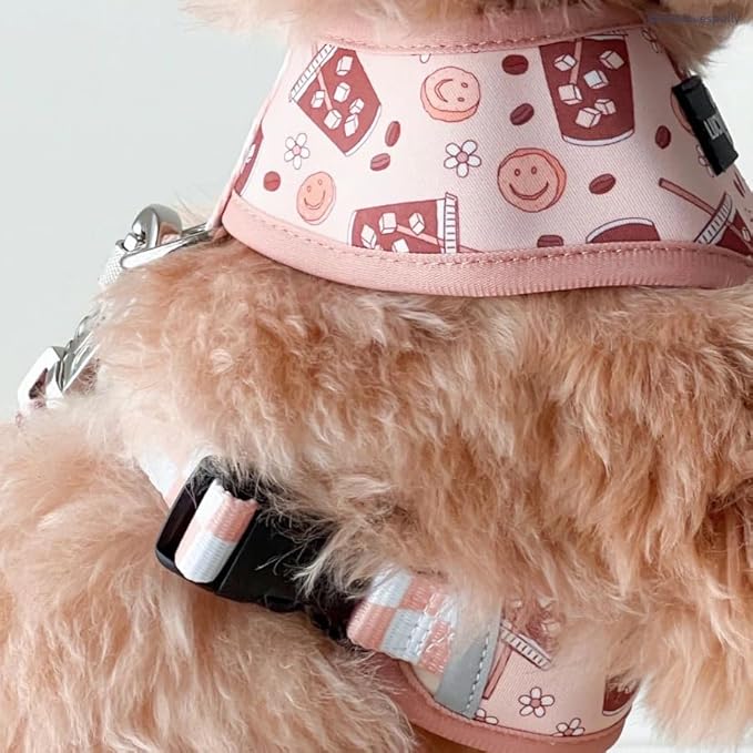 Lucy & Co. Cute Reversible Dog Harness Walking Halter - Best Designer Pet Harnesses for XS - XL Dogs - Padded Adjustable Vest for Easy Walking. (Iced Coffee SZN Reversible Harness).