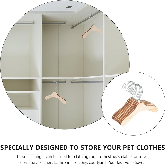 Wooden Pet Clothes Hangers 8.66-inch Small Dog and Cat Hangers Wear-Resistant Replaceable Household Pet Accessory for Dog and Cat Clothing