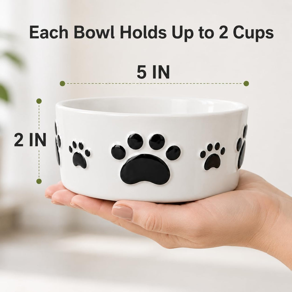 Ceramic Dog Bowls Set, 5''×2'', with Anti-Slip Rings, 2 Cups Capacity