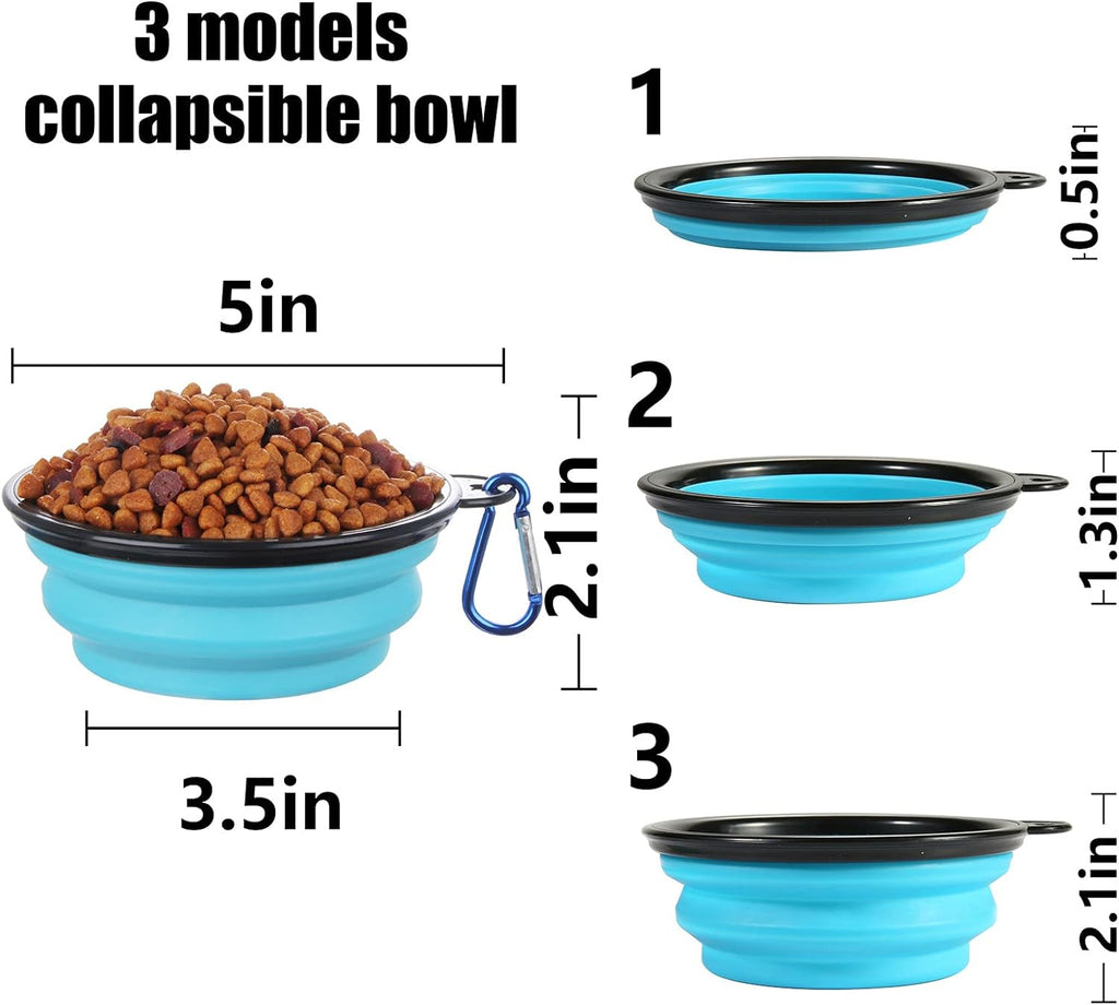 SLSON Collapsible Bowl with Cover Lids,2 Pack Dog Travel Bowls Portable Foldable Cat Water Dish Bowl for Pets Walking Parking Camping (Light Blue and Green, Small)