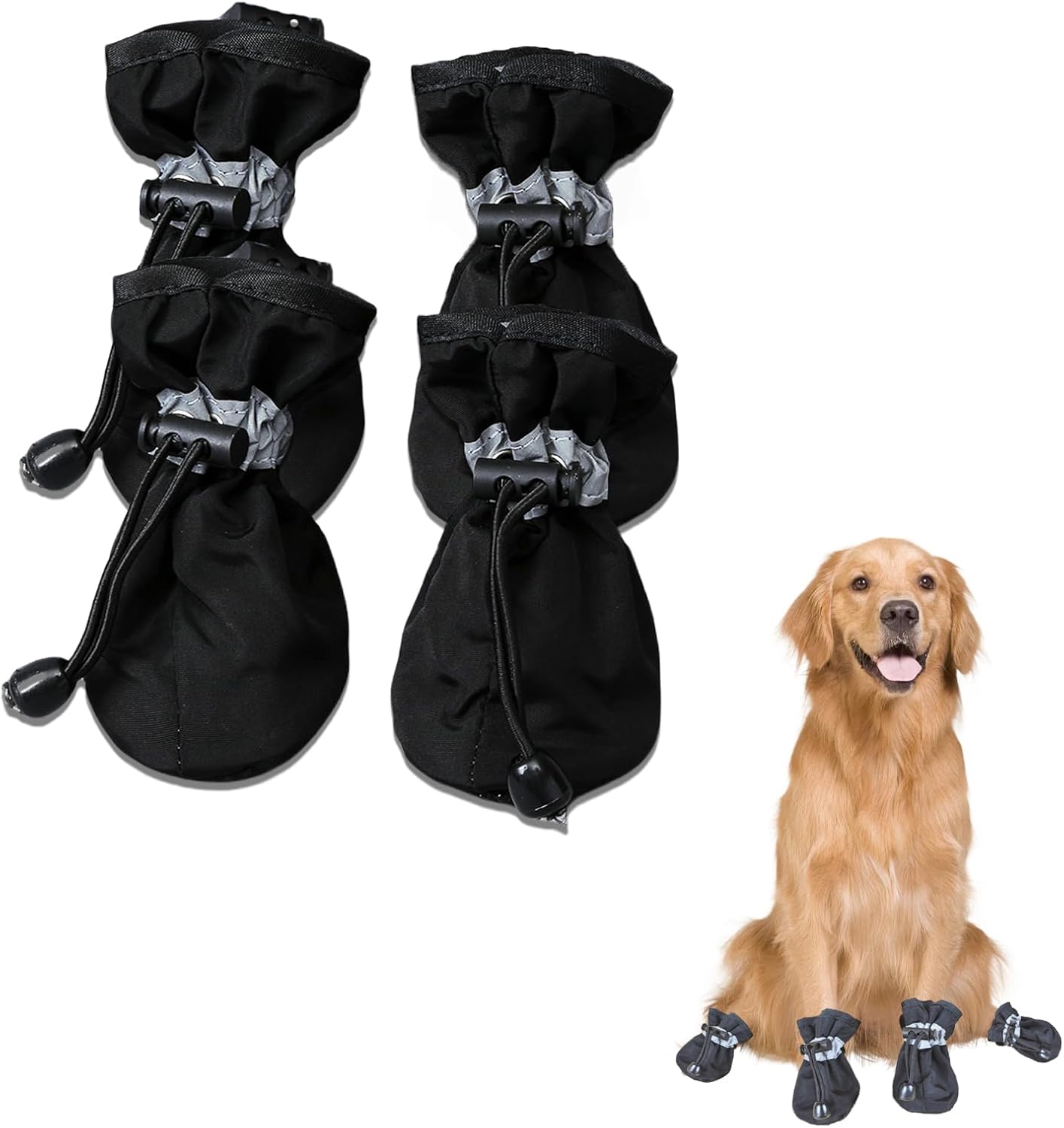Dog Boots for Small Medium Large Dogs with Reflective Strap, Anti-Slip Dog Shoes for Hot Pavement, Dog Booties and Paw Protectors for Cat Pet Doggie Hiking Hardwood Indoor Outdoor (Black 3)