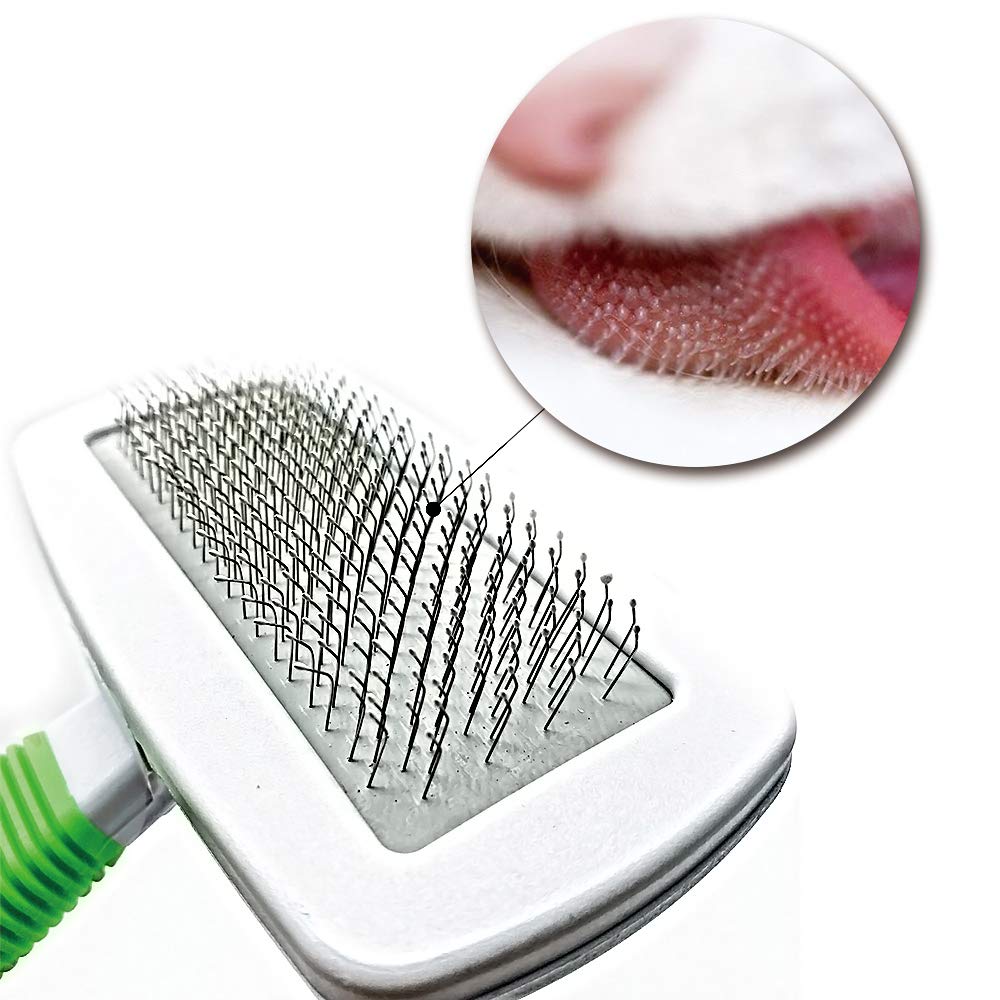 AwakenTime Dog Brush& Cat Brush - Safe Pet Grooming Brush with Rubber Non-Slip Handle for Easy Mats & Tangles Removing - Shedding Tools + Free Comb (Green)