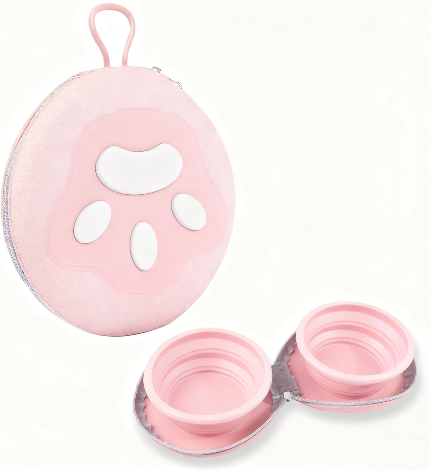 Zegcohjave Collapsible Dog Bowls, 2-in-1 Silicone Portable Dog Food and Water Bowl, Travel Pet Bowls for Dogs & Cats, Ideal for Camping, Hiking and Outdoor Adventures(Pink)