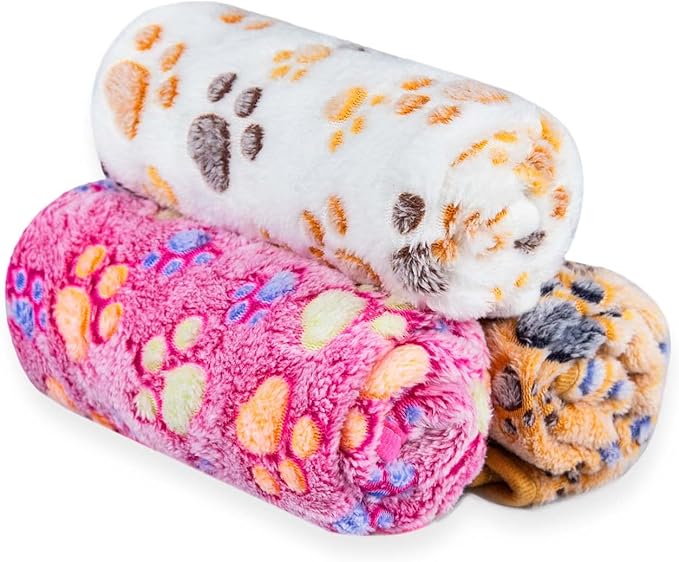 LeapSheep Pet Blankets for Dogs Cats - 3Pack Heart Pattern Super Soft Fluffy Dog Blankets for Small Medium Large Doggy Kitten (Paws, Small)