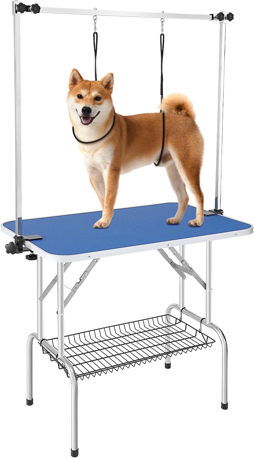 VEVOR Pet Grooming Table, 36 x 24 Inch with 2 Height Adjustable Arms, 330LBS Static Weight Capacity, Foldable Dog Groom Station with No-Sit Haunch Holder with Grooming Loop, for Medium and Small Dogs