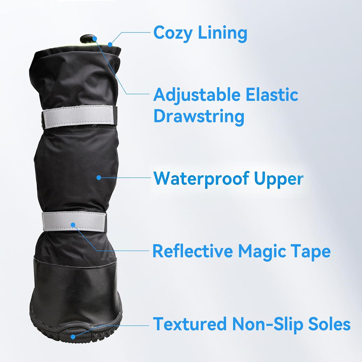 Enjoying Dog Winter Boots for Large Dogs, 4 PCS Anti-Slip Dog Rain Booties with Reflective Magic Tapes, Waterproof Boots for Long Legs Dogs, Warm Pet Shoes for Snowfield, Black, Size #5